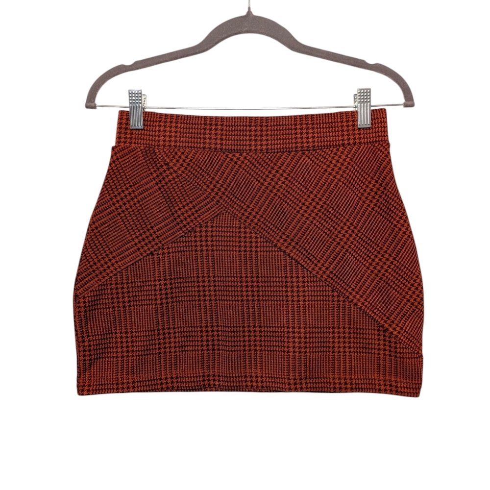 NWT Free People Burnt Orange Houndstooth Faux Wrap Mini Skirt | S | 26.5" Waist